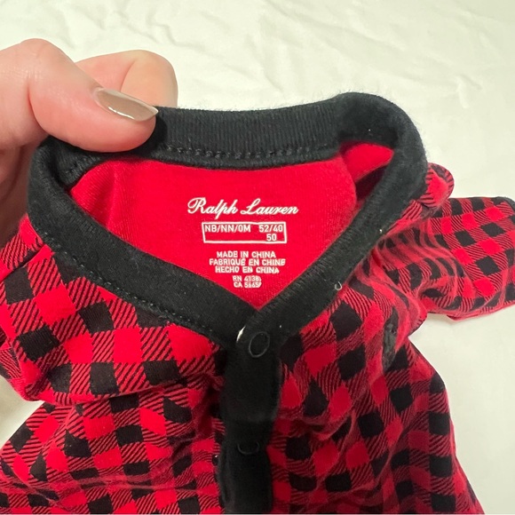 Polo Ralph Lauren Red and Black Checkered Newborn Onesie + Hat - Picture 3 of 5